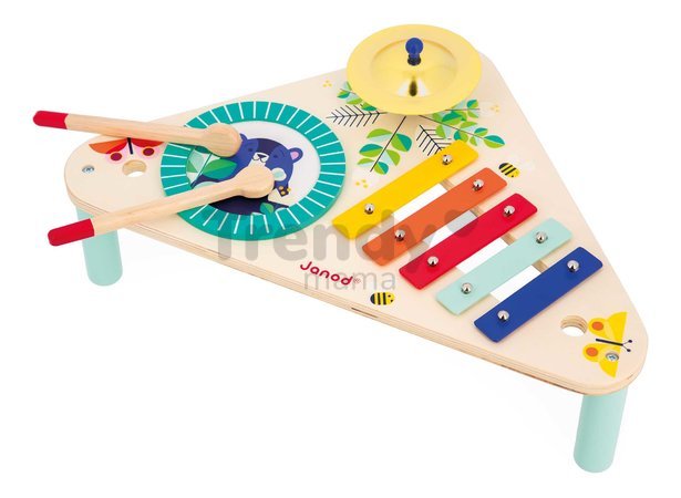 Drevený hudobný stolík Musical Table Gioia Janod xylofón bubon a činely od 12 mes J07655