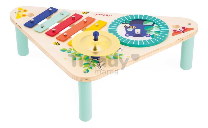 Drevený hudobný stolík Musical Table Gioia Janod xylofón bubon a činely od 12 mes J07655