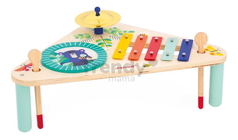 Drevený hudobný stolík Musical Table Gioia Janod xylofón bubon a činely od 12 mes J07655