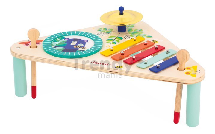 Drevený hudobný stolík Musical Table Gioia Janod xylofón bubon a činely od 12 mes J07655