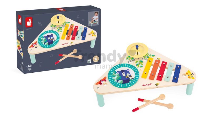 Drevený hudobný stolík Musical Table Gioia Janod xylofón bubon a činely od 12 mes J07655