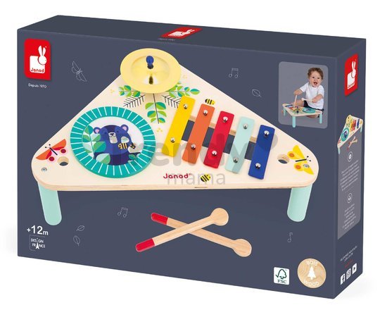 Drevený hudobný stolík Musical Table Gioia Janod xylofón bubon a činely od 12 mes J07655