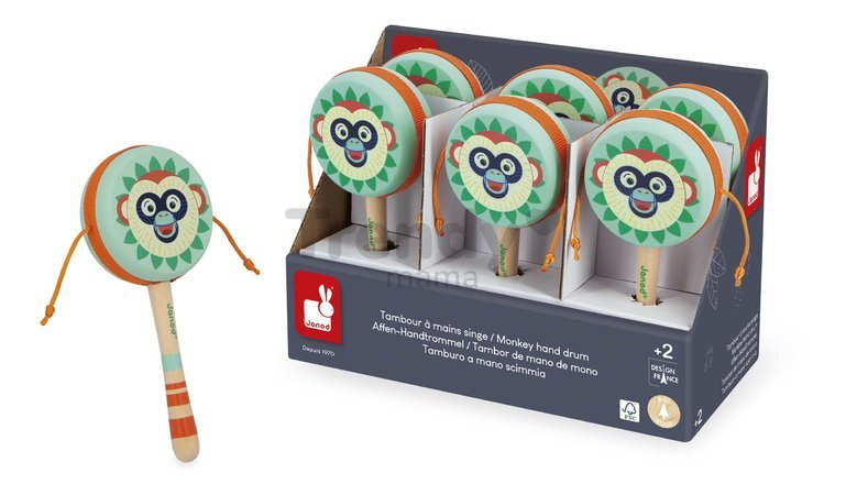 Drevený hudobný nástroj ručný bubienok Monkey Hand Drum Gioia Janod od 24 mes J07660