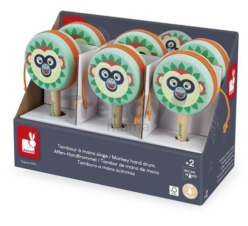 Drevený hudobný nástroj ručný bubienok Monkey Hand Drum Gioia Janod od 24 mes J07660