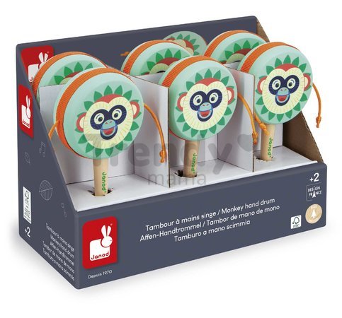 Drevený hudobný nástroj ručný bubienok Monkey Hand Drum Gioia Janod od 24 mes J07660