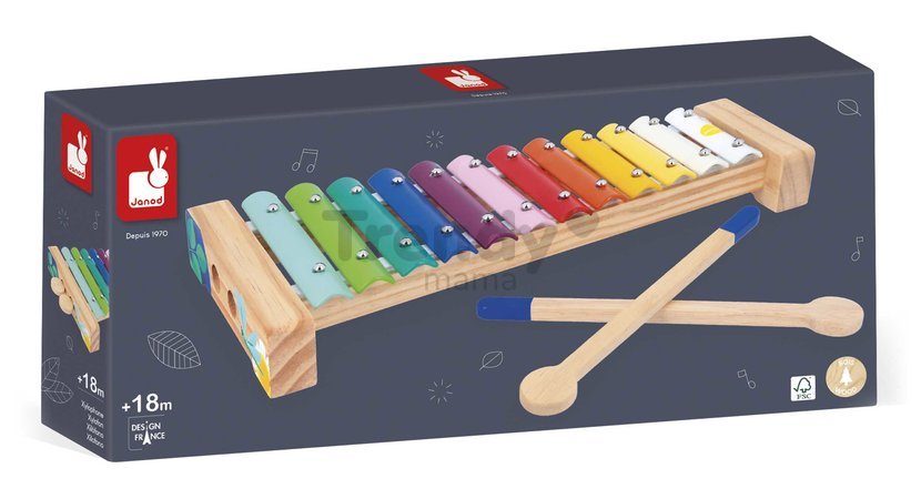 Drevený xylofón Xylophone Gioia Janod s kovovými doštičkami od 18 mes J07663