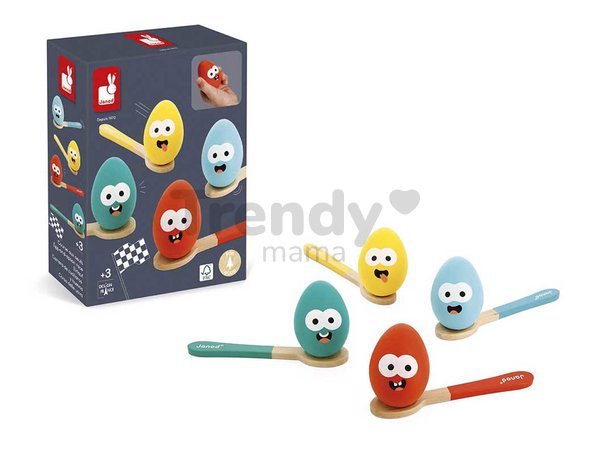 Športová hra Preteky s vajíčkom Egg and Spoon Race Janod pre 4 hráčov J07729