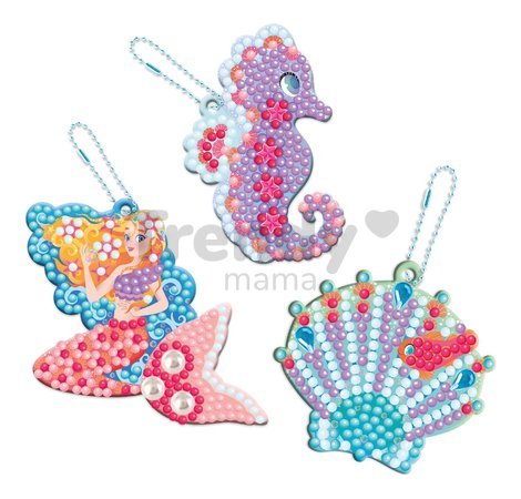 Midi kreatívna sada Magický oceán Magic Ocean Diamond Key Rings Atelier Janod trblietavé obrázky s kryštálikmi 700 mini kamienkov od 7 rokov J07793