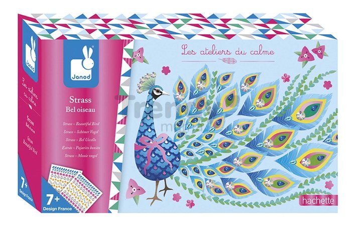 Midi kreatívna sada trblietavé obrázky Vtáčik Strass Beautiful Bird Atelier Janod so štrasovými korálkami na vytvorenie 3 obrazov od 7 rokov J07810