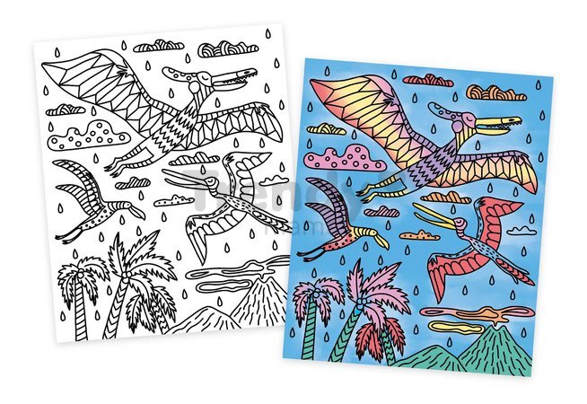 Maxi kreatívna sada Maľovanie Dinosaurus Magic Painting Dinosaur Atelier Janod 6 magických malieb od 6 rokov J07873