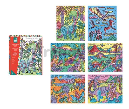Maxi kreatívna sada Maľovanie Dinosaurus Magic Painting Dinosaur Atelier Janod 6 magických malieb od 6 rokov J07873