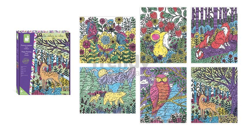 Maxi kreatívna sada Maľovanie Lesné zvieratká Magic Painting Forest Atelier Janod 6 magických malieb od 6 rokov J07874