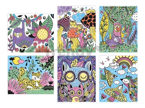 Maxi kreatívna sada Maľovanie Zvieratká v noci Magic Painting Good Night Atelier Janod 6 magických malieb od 6 rokov J07875