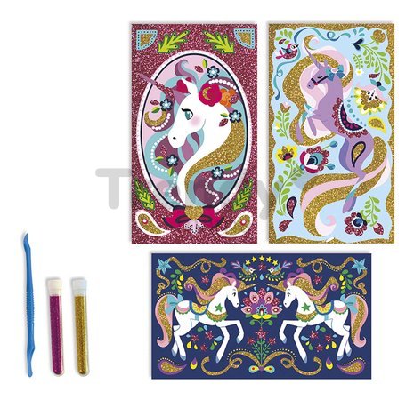 Midi kreatívna sada farebný piesok Jednorožec Glitter Unicorns Atelier Janod s trblietkami od 7 rokov J07883