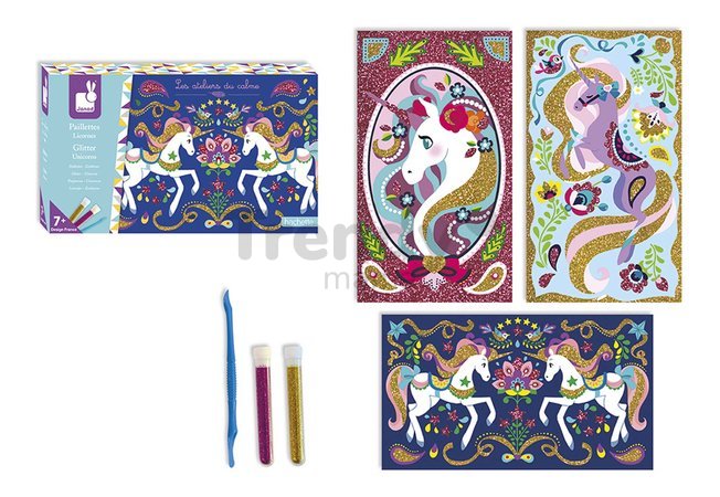 Midi kreatívna sada farebný piesok Jednorožec Glitter Unicorns Atelier Janod s trblietkami od 7 rokov J07883