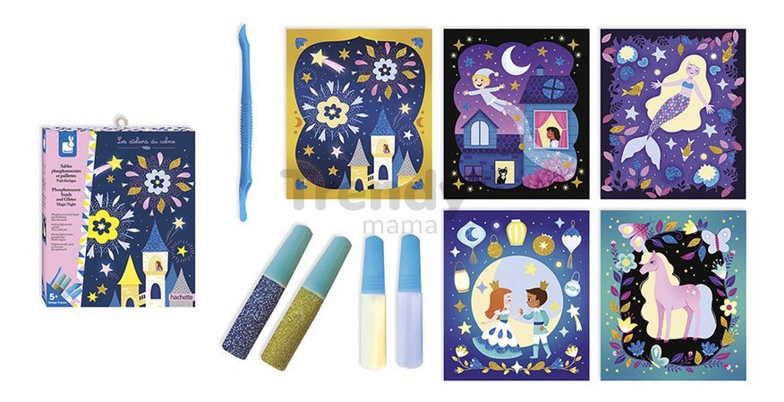 Maxi kreatívna sada Čarovná noc Magic Night Atelier Janod trblietavý piesok svietiaci v tme od 5 rokov J07885