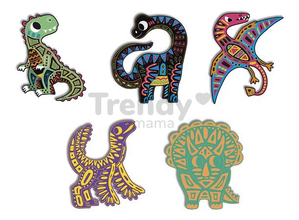 Mini kreatívna sada Dinosaury Scratch Art Dinosaur Cut Outs Atelier Janod vyškrabovacie obrázky 5 kariet od 5 rokov J07889