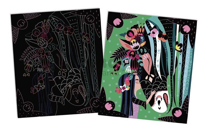 Maxi kreatívna sada Kone a Jednorožce Scratch Art Horses and Unicorns Atelier Janod vyškrabovacie obrázky 8 kariet od 7 rokov J07895
