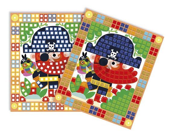 Mini kreatívna sada Mozaika Piráti Mosaics Pirates Atelier Janod 3 karty od 5 rokov J07897