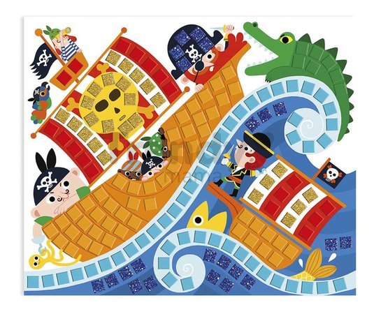 Mini kreatívna sada Mozaika Piráti Mosaics Pirates Atelier Janod 3 karty od 5 rokov J07897