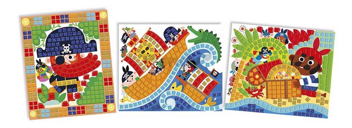 Mini kreatívna sada Mozaika Piráti Mosaics Pirates Atelier Janod 3 karty od 5 rokov J07897