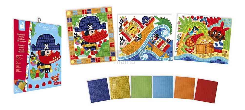 Mini kreatívna sada Mozaika Piráti Mosaics Pirates Atelier Janod 3 karty od 5 rokov J07897