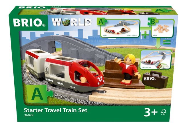 Drevená vláčikodráha Štartovacia súprava Starter Travel Train Set BRIO s osobným vláčikom nástupiskom a 2 figúrkami  22 dielov s od 3 rokov BRIO0790