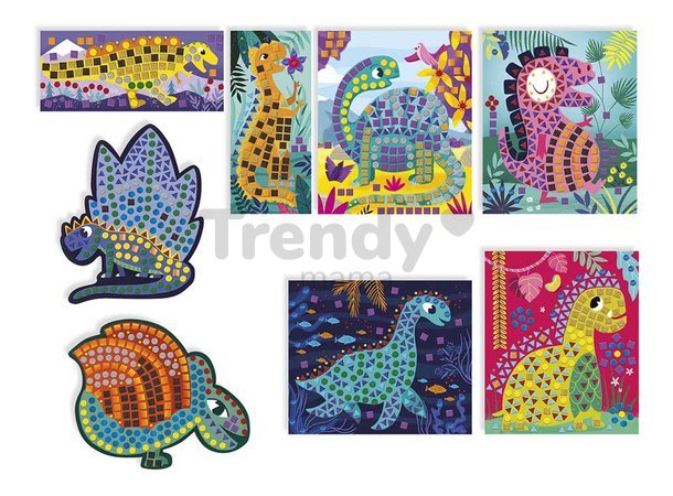 Maxi kreatívna sada Mozaika Dinosaury Mosaics Dinosaurs Atelier Janod 8 kariet od 4 rokov J07903