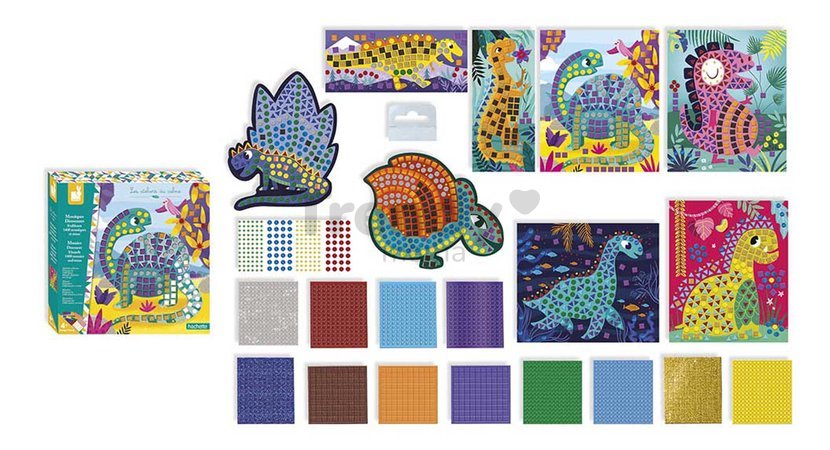 Maxi kreatívna sada Mozaika Dinosaury Mosaics Dinosaurs Atelier Janod 8 kariet od 4 rokov J07903