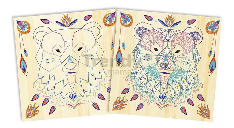 Maxi kreatívna sada Tvoríme so šnúrkami Zvieratká String Art Animal Pictures Atelier Janod 5 kariet a 800 klinčekov od 10 rokov J07912