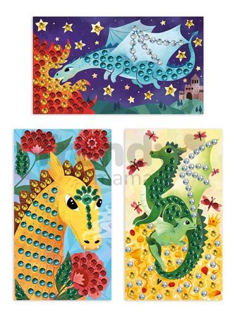 Midi kreatívna sada Obrázky s flitrami Draky Sequins to Stick Dragons Atelier Janod 3 obrázky a 360 flitrov od 6 rokov J07921