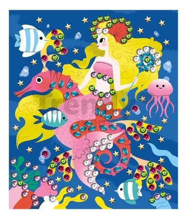 Maxi kreatívna sada Obrázky s flitrami Morské panny Sequins to Stick Mermaid Atelier Janod 5 obrázkov a 800 flitrov od 6 rokov J07926