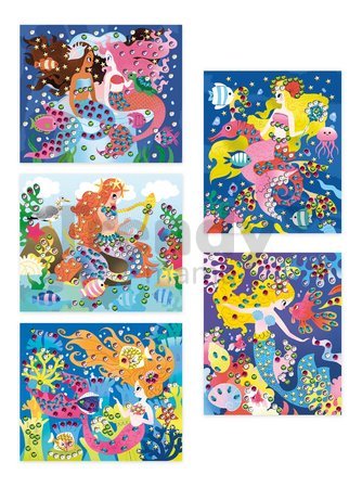 Maxi kreatívna sada Obrázky s flitrami Morské panny Sequins to Stick Mermaid Atelier Janod 5 obrázkov a 800 flitrov od 6 rokov J07926