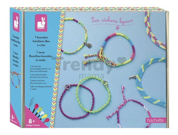 Sada na výrobu šperkov Neónové náramky Neon Brazilian Bracelets Atelier Janod so šperkovničkou od 8 rokov J07929