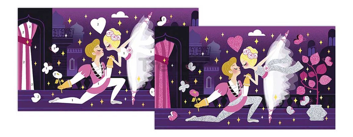 Midi kreatívna sada Farebný piesok s trblietkami Baletka Neon Glitter Ballerinas Atelier Janod 3 samolepiace obrázky od 6 rokov J07945
