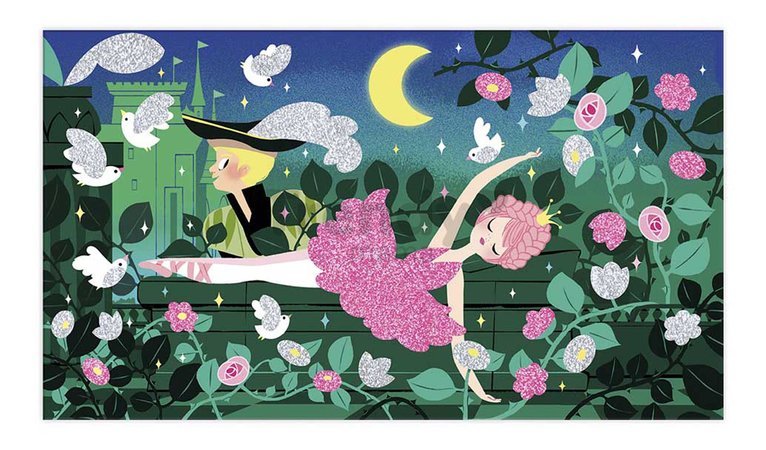 Midi kreatívna sada Farebný piesok s trblietkami Baletka Neon Glitter Ballerinas Atelier Janod 3 samolepiace obrázky od 6 rokov J07945