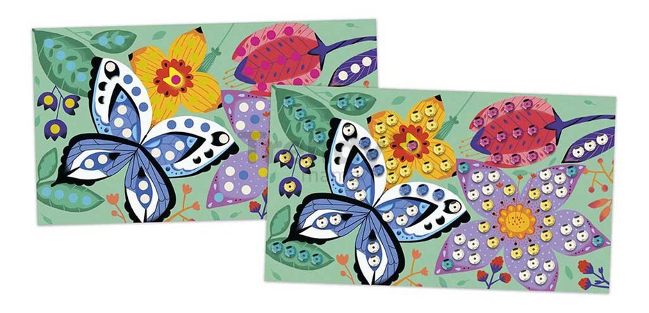 Midi kreatívna sada Flitre Nádherná záhrada Sequin Art Wonderful Garden Atelier Janod 3 samolepiace obrázky od 5 rokov J07946