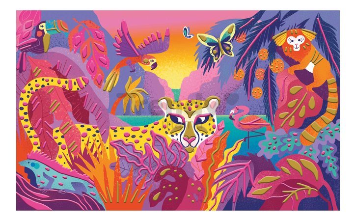 Midi kreatívna sada 3D maľovanie Džungľa 3D Painting Jungle Atelier Janod 3 obrázky a 2 farby od 7 rokov J07950