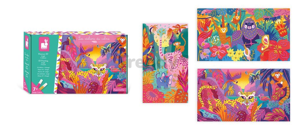 Midi kreatívna sada 3D maľovanie Džungľa 3D Painting Jungle Atelier Janod 3 obrázky a 2 farby od 7 rokov J07950