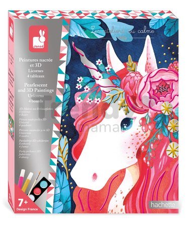 Maxi kreatívna sada 3D maľovanie Jednorožce Pearlescent and 3D Painting Unicorns Atelier Janod 4 obrázky a 2 farby od 7 rokov J07951