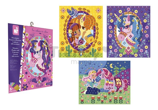 Mini kreatívna sada Mozaika Jednorožec Mosaics Ponies and Unicorns Atelier Janod 6 listov od 5 rokov J07957