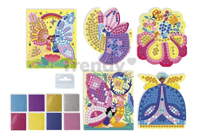Maxi kreatívna sada Mozaika Víly Mosaics Fairies Atelier Janod 8 listov od 5 rokov J07960