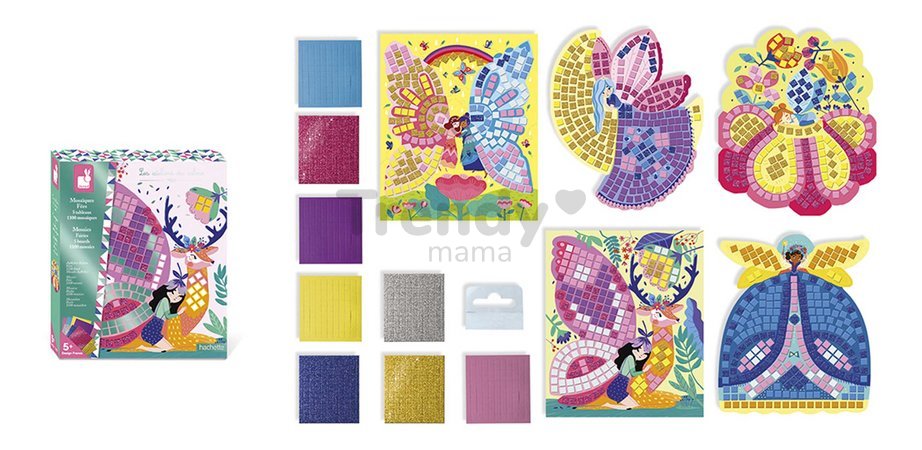 Maxi kreatívna sada Mozaika Víly Mosaics Fairies Atelier Janod 8 listov od 5 rokov J07960