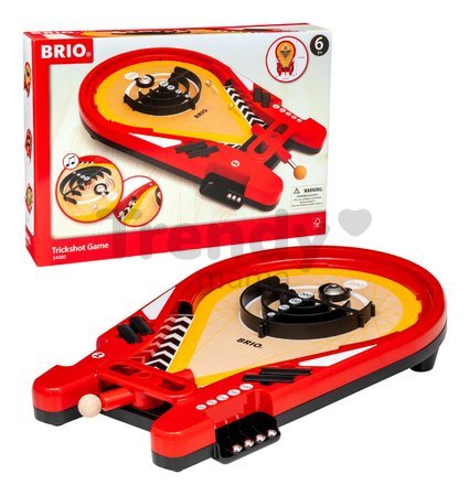 Drevená hra na presný zásah Trickshot Game BRIO červená s 5 kovovými guľôčkami od 6 rokov BRIO0808