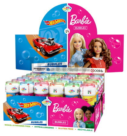 Bublifuk Barbie a Hot Wheels Bubble World Dulcop hypoalergénny bez niklu a parabénov
