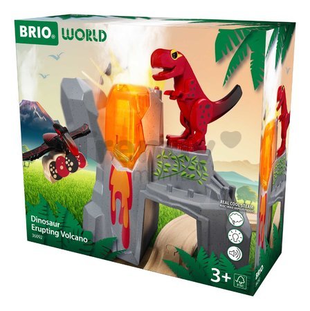 Sopka s efektom dymiacej lávy Dinosaur Erupting Volcano BRIO so zvukom a svetlom 2 figúrky dinosaurov od 3 rokov BRIO0929