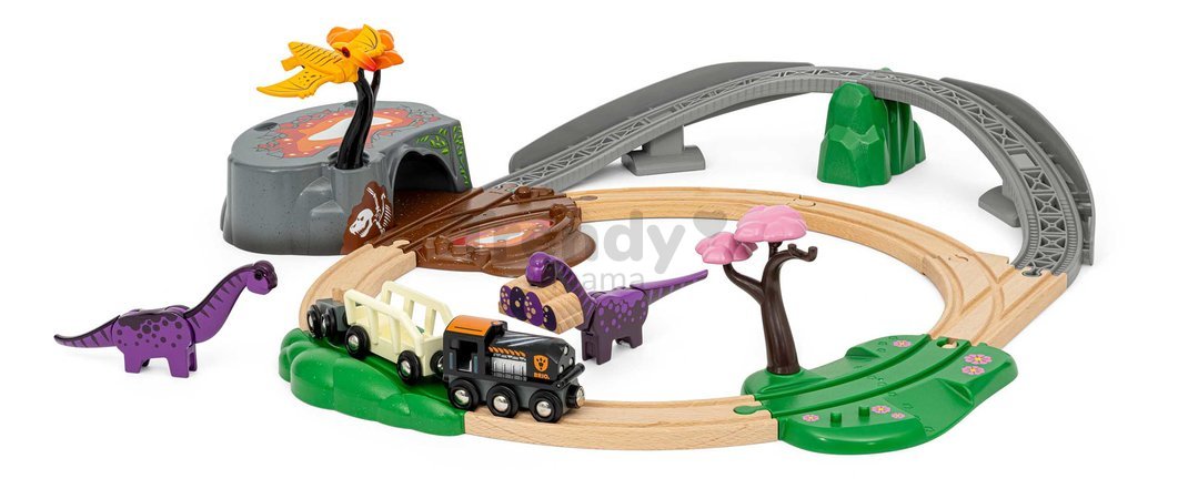 Drevená vláčikodráha Dobrodružná sada Dinosaur Adventure Set BRIO s vláčikom a 3 figúrky dinosaurov s magnetmi 21 dielov s od 3 rokov BRIO0943