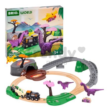 Drevená vláčikodráha Dobrodružná sada Dinosaur Adventure Set BRIO s vláčikom a 3 figúrky dinosaurov s magnetmi 21 dielov s od 3 rokov BRIO0943