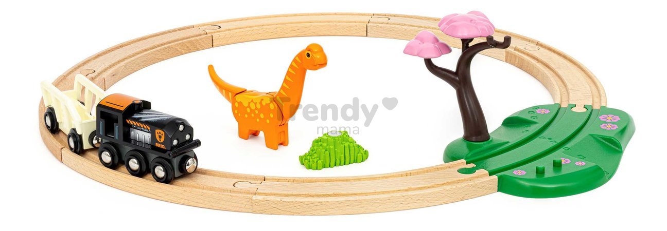 Drevená vláčikodráha Dinosaurus Circle Set BRIO vláčik s vozňom a 1 figúrka dinosaura s magnetom 12 dielov od 3 rokov BRIO0981