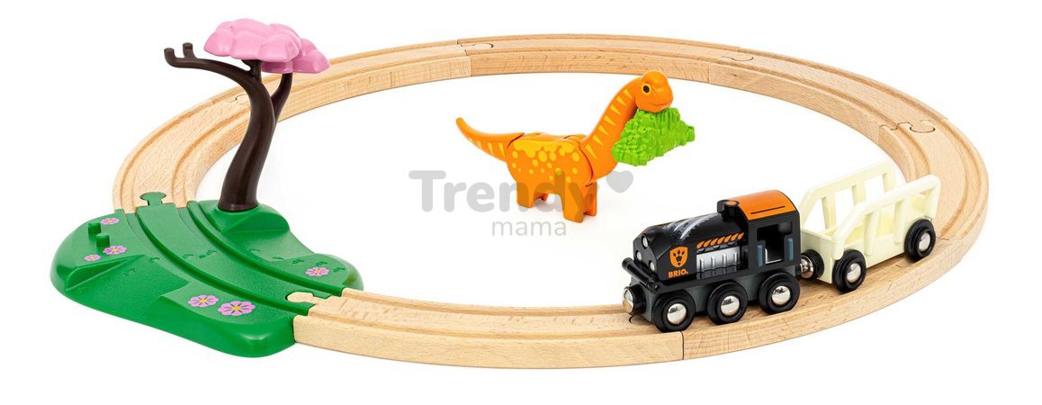 Drevená vláčikodráha Dinosaurus Circle Set BRIO vláčik s vozňom a 1 figúrka dinosaura s magnetom 12 dielov od 3 rokov BRIO0981